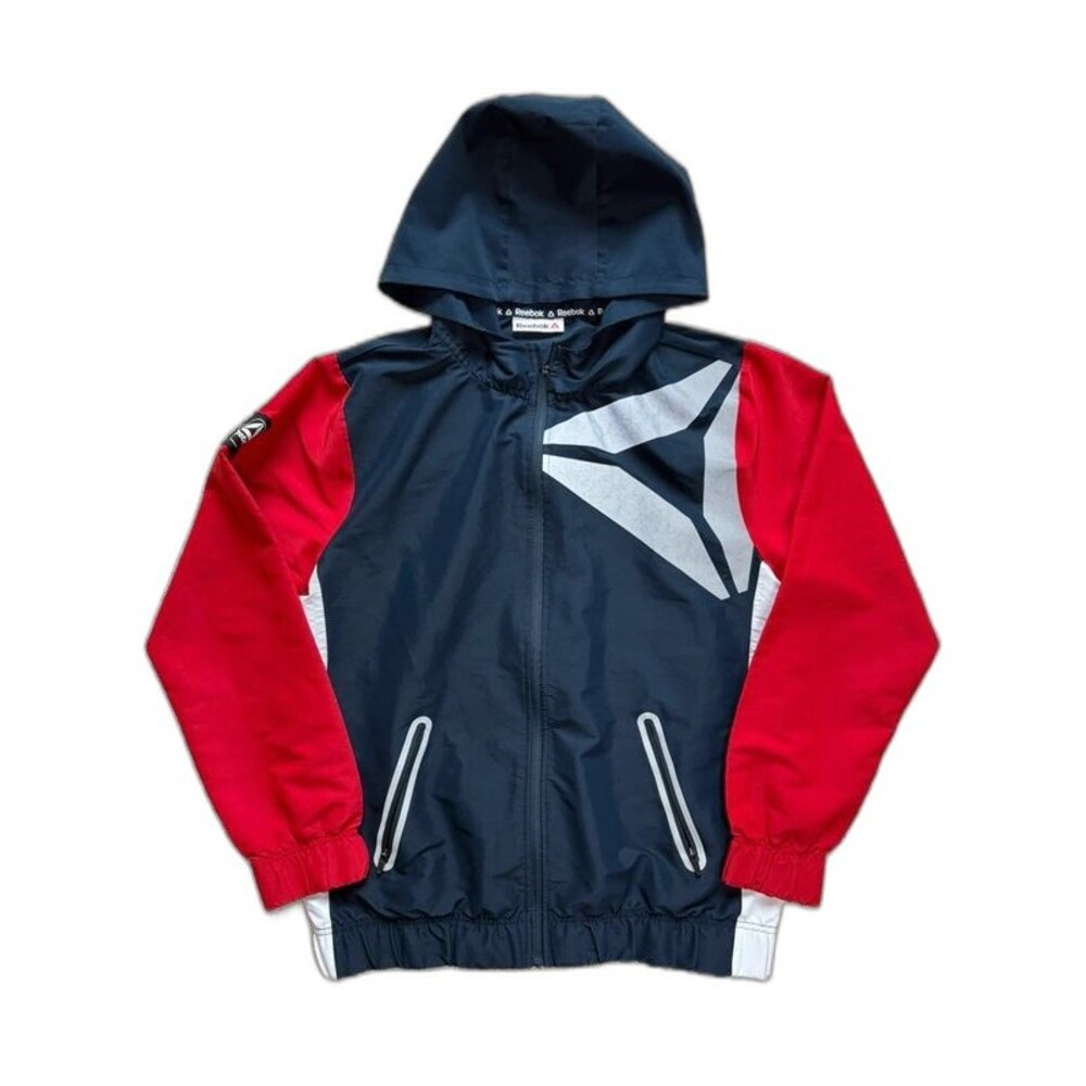 Reebok Boys Windbreaker Jacket Youth XL 14/16 Navy Red Full Zip Hooded